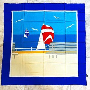 Cannes 1985 Mercedes Silk Scarf Boat Nautical Made in France 33" Square